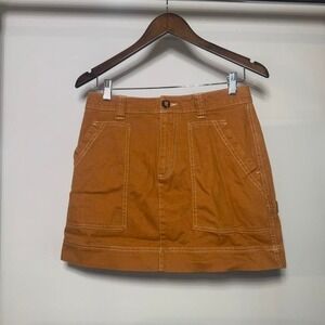 Orange Denim Mini Skirt With Pockets Size 4 100% Cotton Utility Party Summer